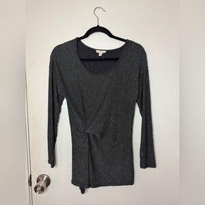 Black & White Knotted Waist Long Sleeve Shirt